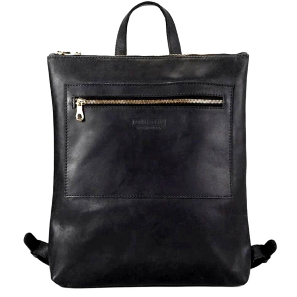 Parker Clay Miramar Black leather full grain leather and brass backpack bag $248